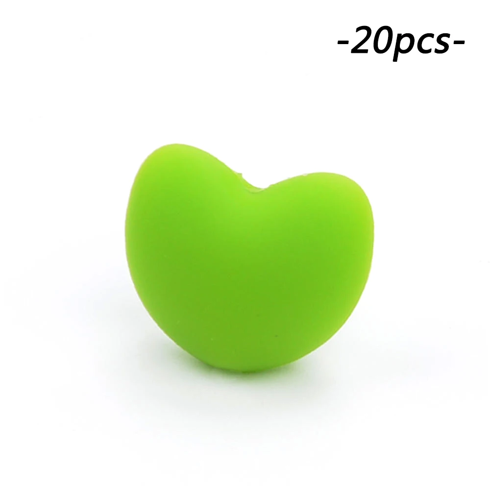 chartreuse Силиконовый бисер ребенок Прорезывание Зубов Бусины в форме сердца 20 шт./лот пищевого качества силиконовые бусины для ожерелья Прорезыватель игрушки для кормления - Цвет: chartreuse