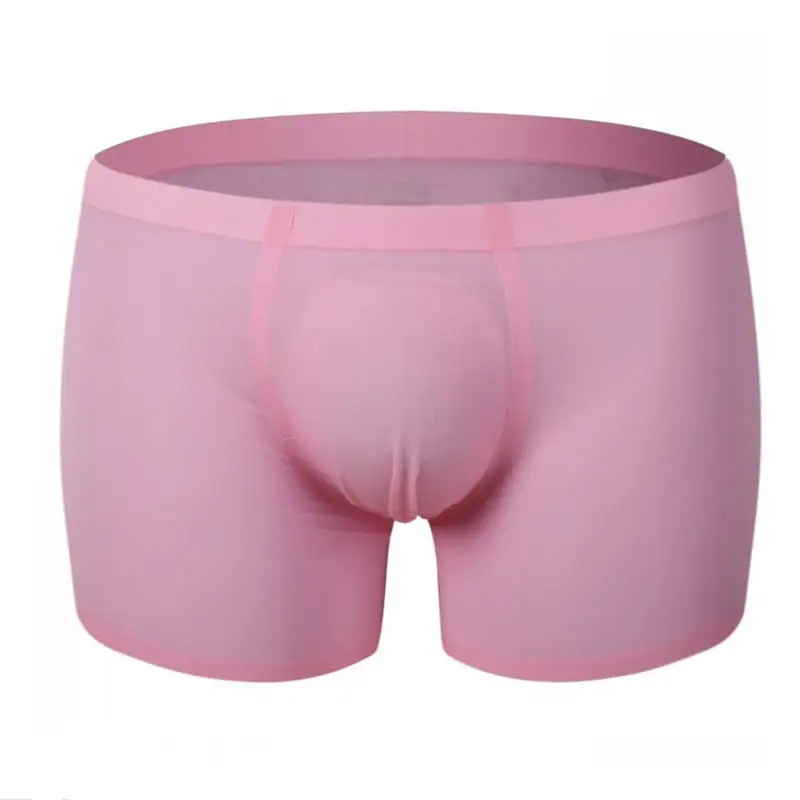 Pink Мужское бесшовное нижнее белье, сексуальные ультра тонкие трусы-боксеры, сексуальные мужские боксеры с кармашком, шорты, трусы, шелковые трусы, гладкие трусы - Color: Pink