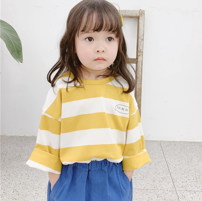

New 2019 Cotton Baby Boys Girls T shirts Kids Clothing Striped Tees Long Sleeve T-Shirts O-Neck Kids Soft T Shirt LZ423
