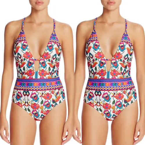 Женский купальник с цветочным принтом бандажный пуш ап D135|beachwear|beachwear womenbeachwear