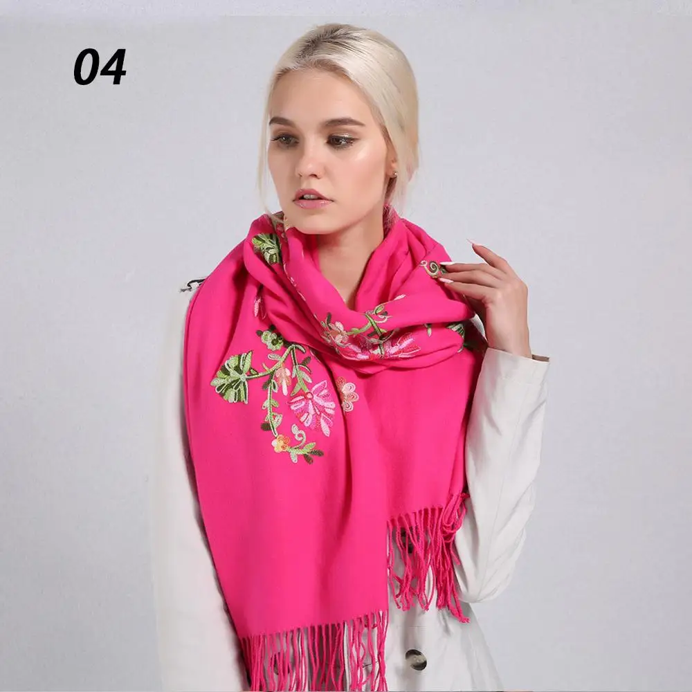 04 Rose Red Sparsil, женские зимние кашемировые шарфы с вышитыми цветами и кисточками, шали, длинные, большие размеры, 200*70 см, женские шали из пашмины, элегантный шарф - Цвет: 04 Rose Red