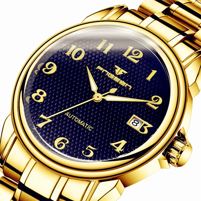 Классические мужские часы автоматические механические золотые из нержавеющей