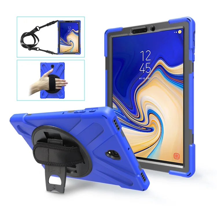 Противоударный детский чехол для samsung Galaxy Tab S4 T830 T835 T837 10,5 дюймов Защитная крышка подставка силиконовая резина Чехол - Цвет: Darkblue Strap