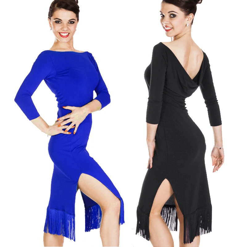 

Women Sexy Floral Tassels Dress Latin Salsa Tango Cha Cha Ballroom Dance Dress