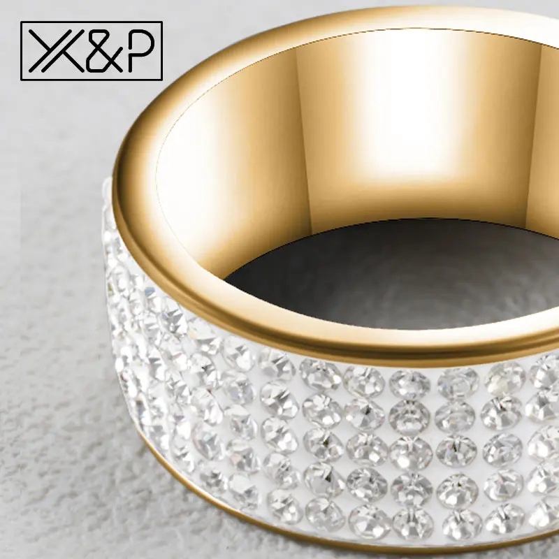 X& P 5 рядов Кристалл Золото Серебро титановая сталь кольца для мужчин и женщин помолвка Мода корейский Круглый Большое Ювелирное кольцо со стразами
