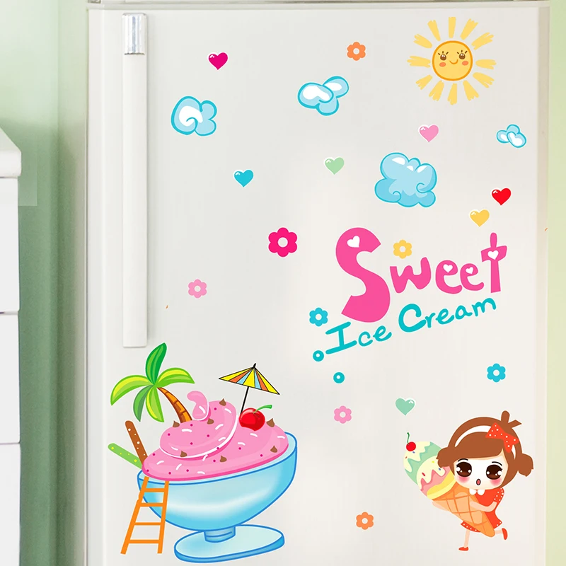 Sweet Ice Cream Wall Stickers Creative Small Girl Clouds DIY Decals for Kids Rooms Desserts Shop Glass Decoration | Дом и сад