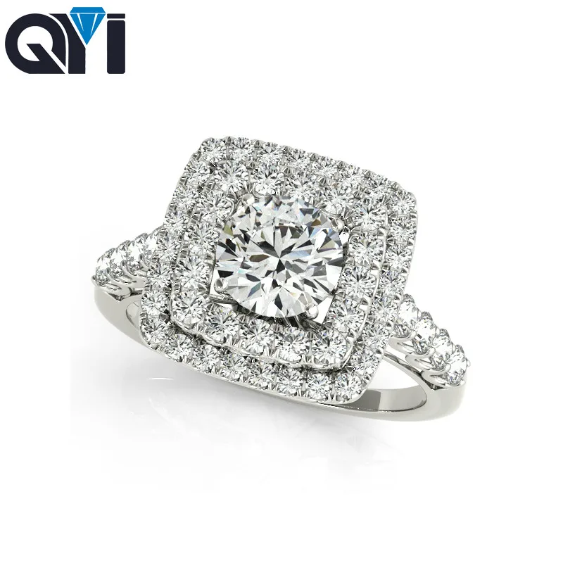 

QYI engagement wedding rings Round Cut 925 Sterling Silver Simulated diamond Ring Set Unique Design for Women