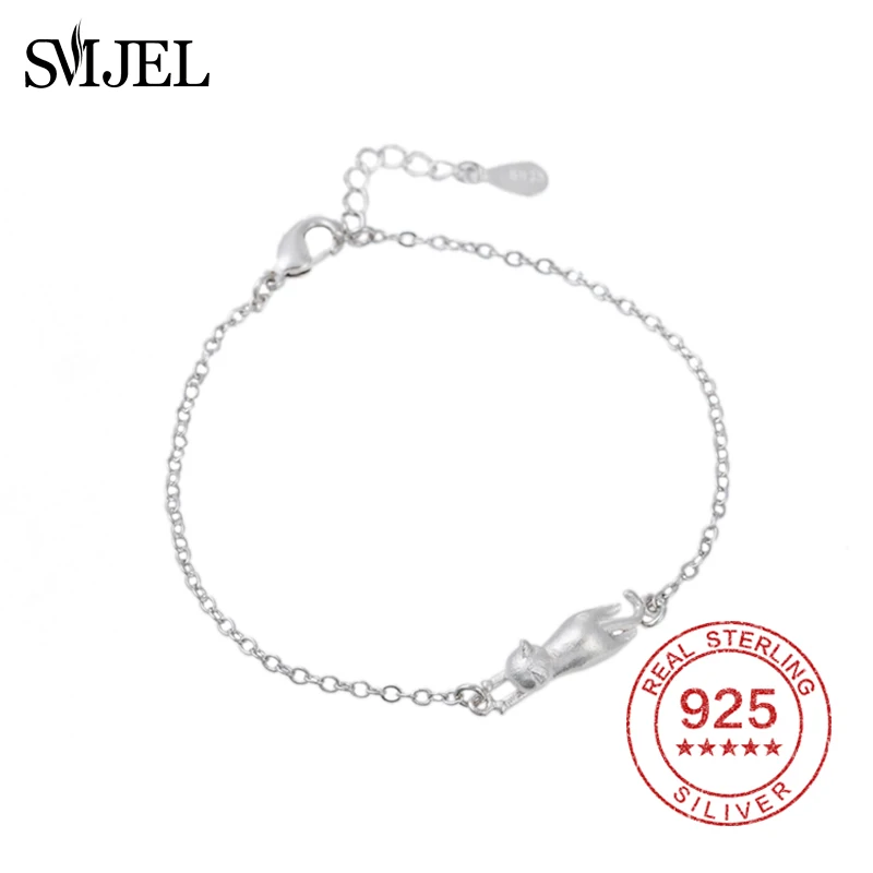 SMJEL 100% Стерлинговое Серебро 925 пробы милые Висячие браслеты с котом для женщин и