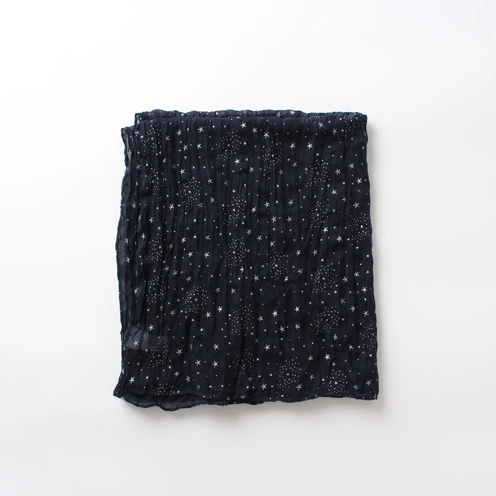 [BQACCES] сплошной цвет звезды Фольга печати Хлопок Вуаль шарфы для женщин морщин