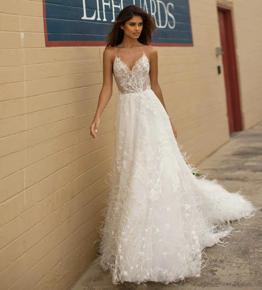 Новое дизайнерское длинное свадебное платье abiti da sposa с v-образным вырезом и шлейфом, ТРАПЕЦИЕВИДНОЕ ПЛАТЬЕ С Открытой Спиной для невесты Vestido noiva