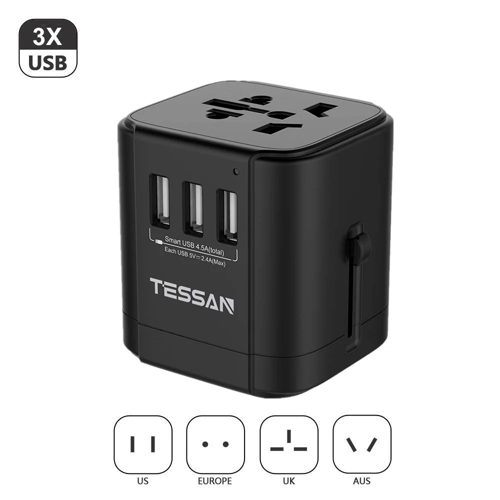 TESSAN все-в-одном Международный адаптер штепсельной вилки 3USB/2USB порты Tpye-C 3,0 порт-Универсальный адаптер переменного тока для США/ЕС/Австралии/Великобритании - Цвет: 3USB