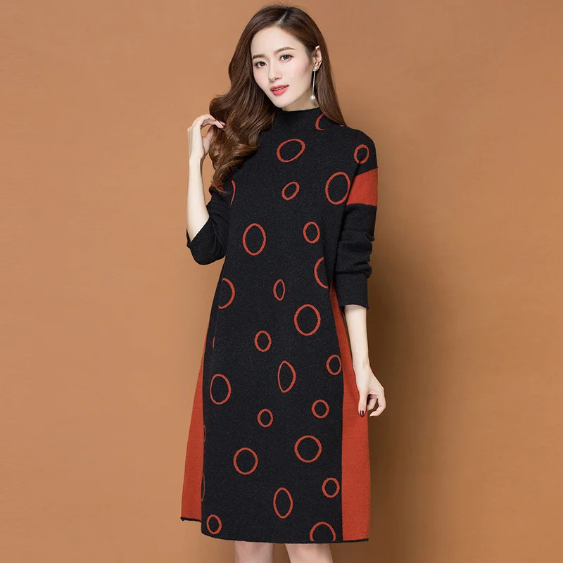 Женское теплое платье-свитер с высоким воротником повседневные Элегантные