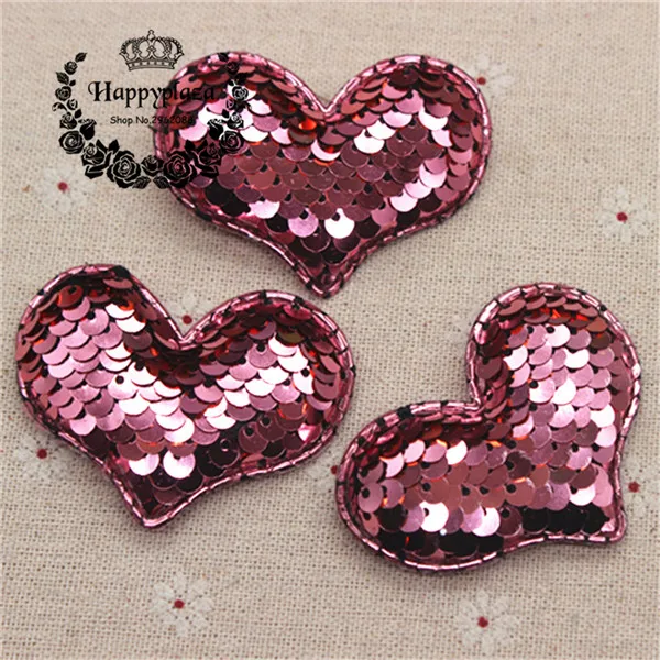 pink 10pcs 10 шт. 6 см блестки Сердце Мягкие патчи Аппликации для одежды Швейные принадлежности "сделай сам" украшение для волос бант - Цвет: pink 10pcs