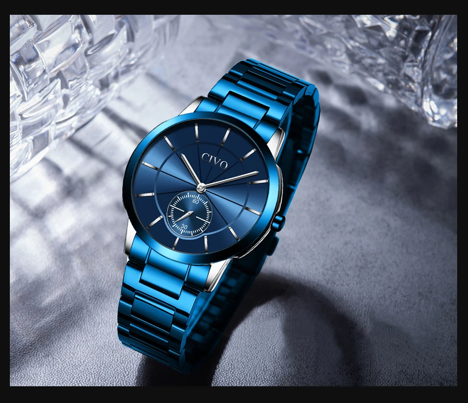Reloj CIVO quartz watches mens fashion sport dial waterproof wirst watches top brand luxury steel strap man watches montre homme