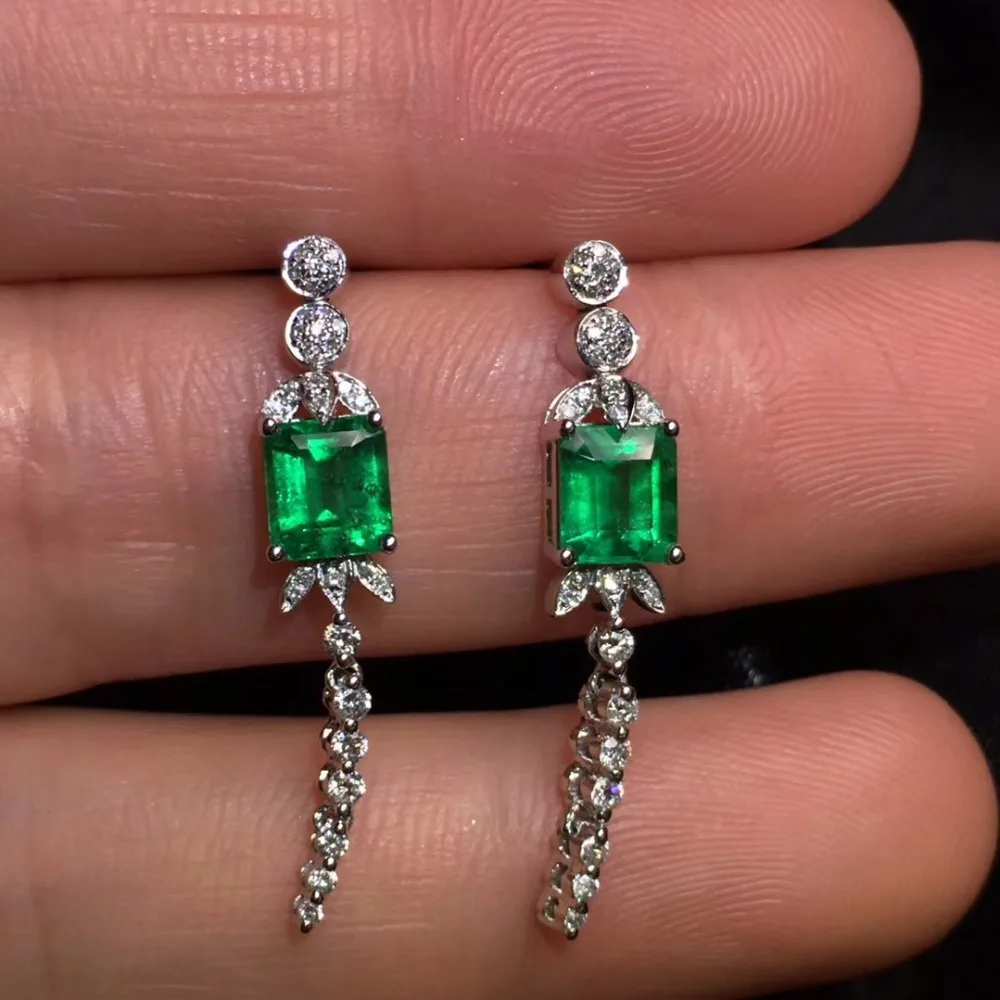 Женские серьги-подвески из 18-каратного золота с зелеными изумрудами | Украшения и