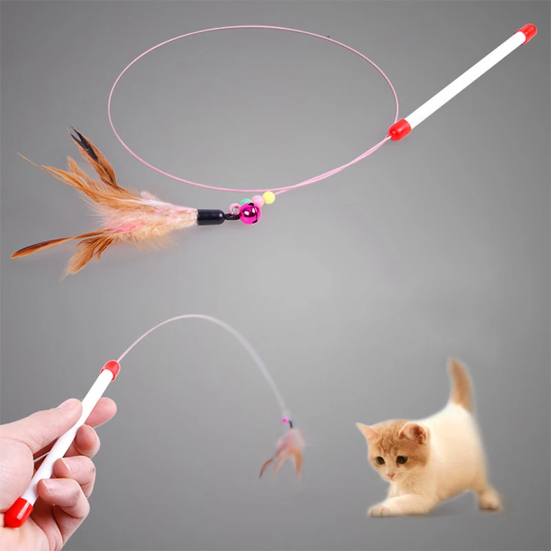 90cm Cat Toy Feather Stick Pet Cat Toys Feather Wand Cat Feather Toy Interactive with Bell for Cat Catcher Teaser Toy