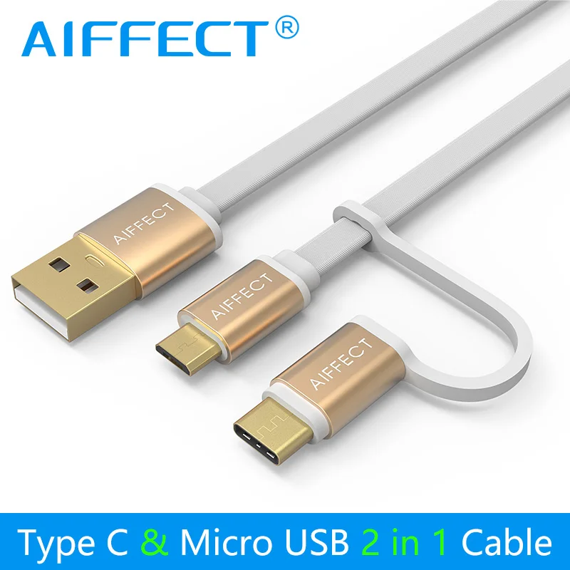 AIFFECT Быстрая зарядка USB Type C Micro 2 в 1 кабель и синхронизация данных для MacBook Xiaomi Huawei