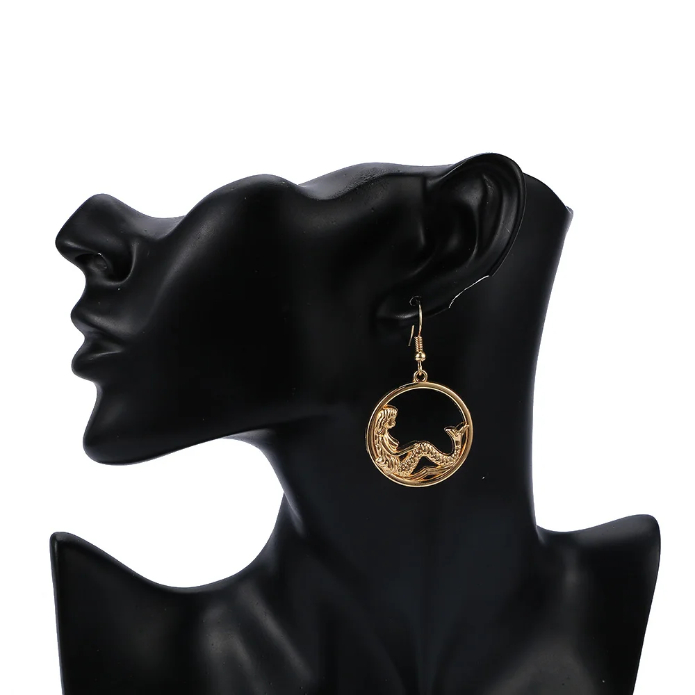 Trendy Mermaid Tail Dangle Earrings Women Vintage Golden Harajuku Circle Tassel Eardrop Drop Hook Earring Statement Jewelry | Украшения и