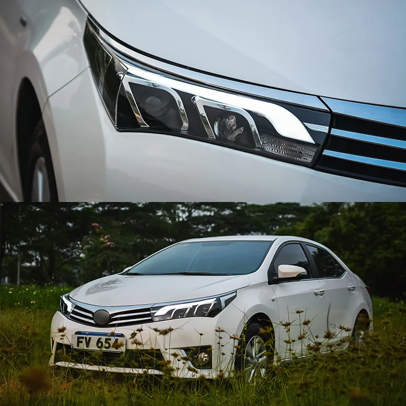 Головной светильник в сборе для Toyota Corolla левая и правая сторона с светодиодный ходовой светильник DRL и желтым поворотным сигналом