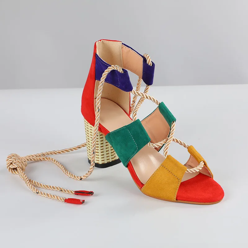 Босоножки с острым носком женские босоножки Эспадрильи на каблуке пеньковой