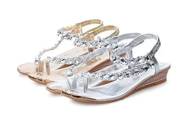 Женские босоножки Летняя обувь с украшением в виде кристаллов женские пляжные