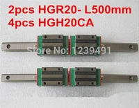2pcs hiwin linear guide hgr20 l500mm with 4pcs linear carriage hgh20ca cnc parts