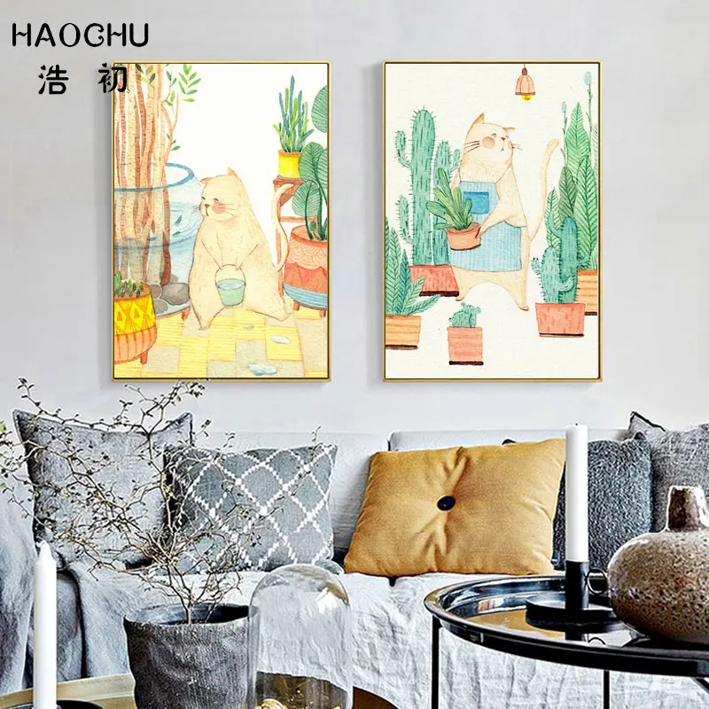 HAOCHU Европейская пасторальная ручная роспись кошки фаната сад струйная живопись