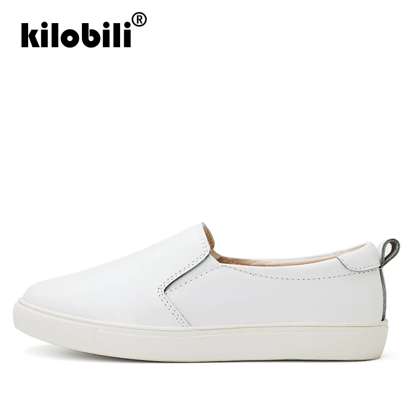 Kilobili/2018 г. Осенние женские слипоны на плоской подошве лоферы из натуральной кожи