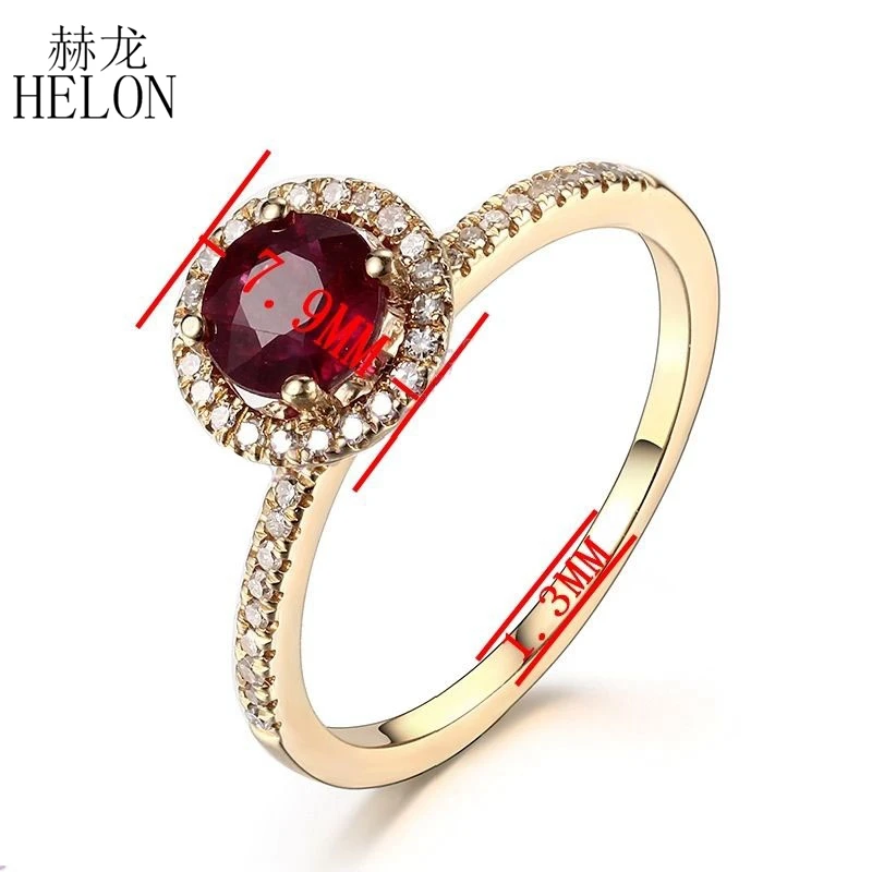 HELON 0.9ct круглое обработанное рубиновое кольцо твердое 10 к желтое золото натуральное бриллиантовое обручальное кольцо женское свадебное драгоценное украшение