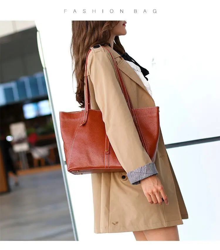 Women Handbags 100% Genuine Leather Lady Casual Tote Fashion Female Purse Grey Large Shoulder Bag handbag women Bolsa Feminina