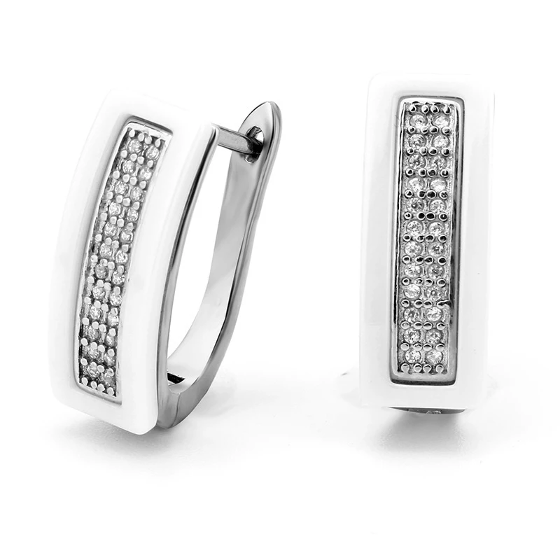 

New U Shape Crystal Stud Earring For Women Fashion Jewelry Set Black White Real Natural Ceramic Earring Necklace Engagement Gift