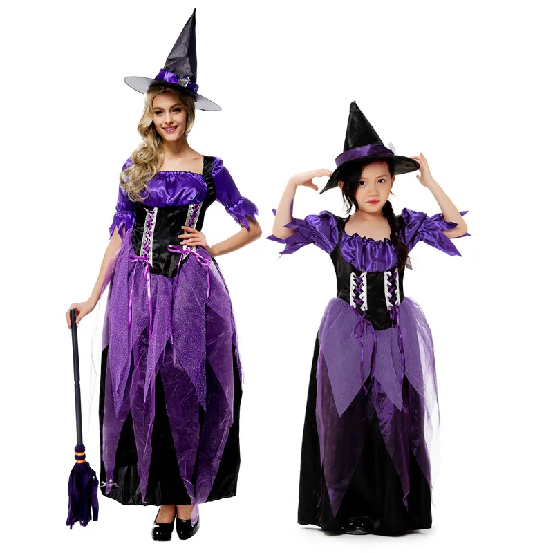 

Mother And Daughter Witches Cospaly Costums Halloween Fitted Goethe Witch Cosplay Dress Vampire Zombie Demon Costumes 2PCS Set