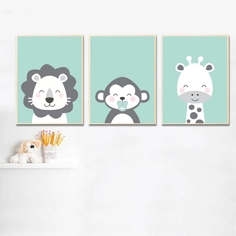 Картина с изображением лесных животных лиса обезьяна детский постер Настенная
