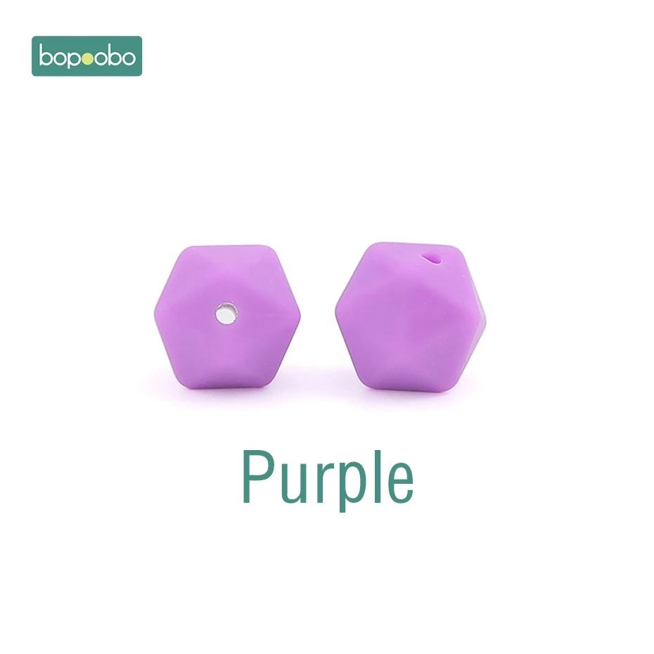 Purple Bopoobo 10 шт. 14 мм шестигранные силиконовые бусины детский Прорезыватель экологичный BPA Бесплатно Детские Прорезыватели для прорезывания зубов, цепочки, бусины для малышей - Цвет: Purple