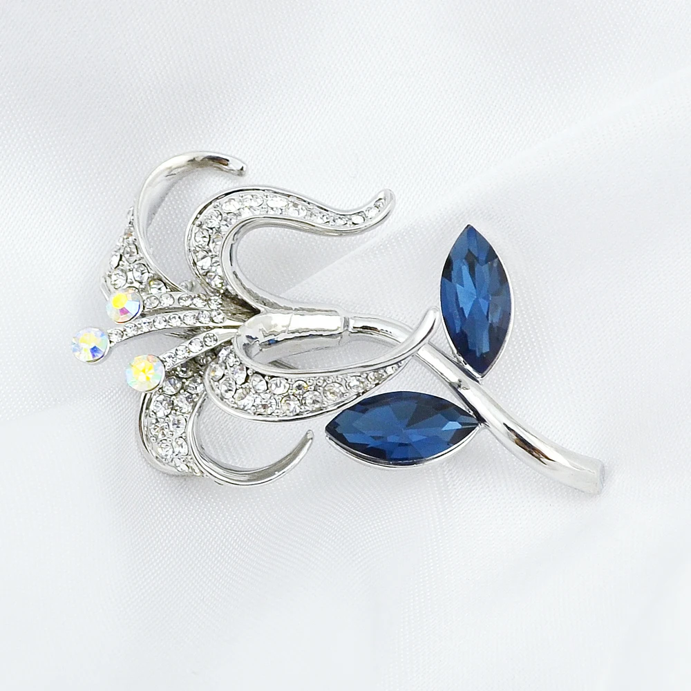 B071 Хрустальный цветок брошь для Для женщин Серебряный Цвет горный хрусталь Jewelry