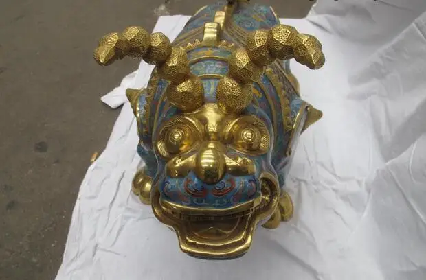 Королевские чистые бронзовые Перегородчатые 24K золотой дракон корова бык, Мул статуя дикого зверя