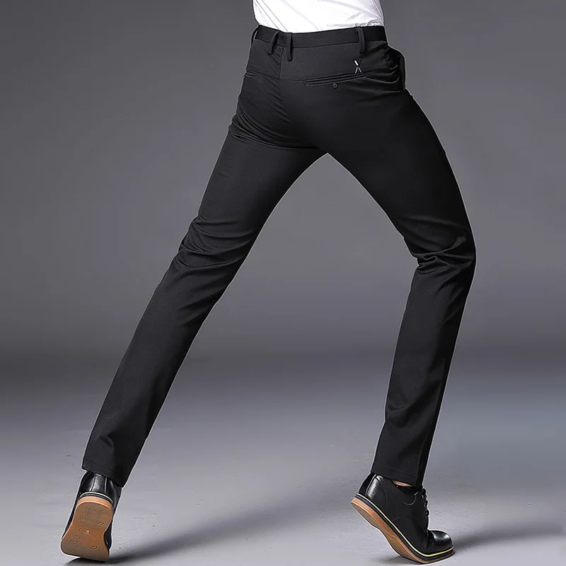 2020 Spring Men's Pants Fashion Business Solid Blue Black Elastic Work Men Cotton Casual Long Trousers Autumn Clothes |