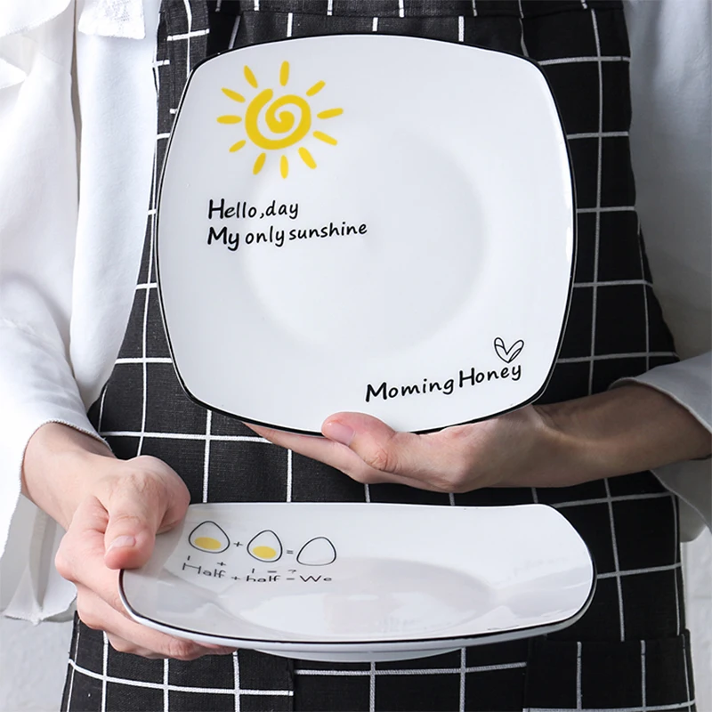 

Western Style Food Dish Creative Ceramic Tableware Square Flat Home Dish Steak Breakfast Dishes