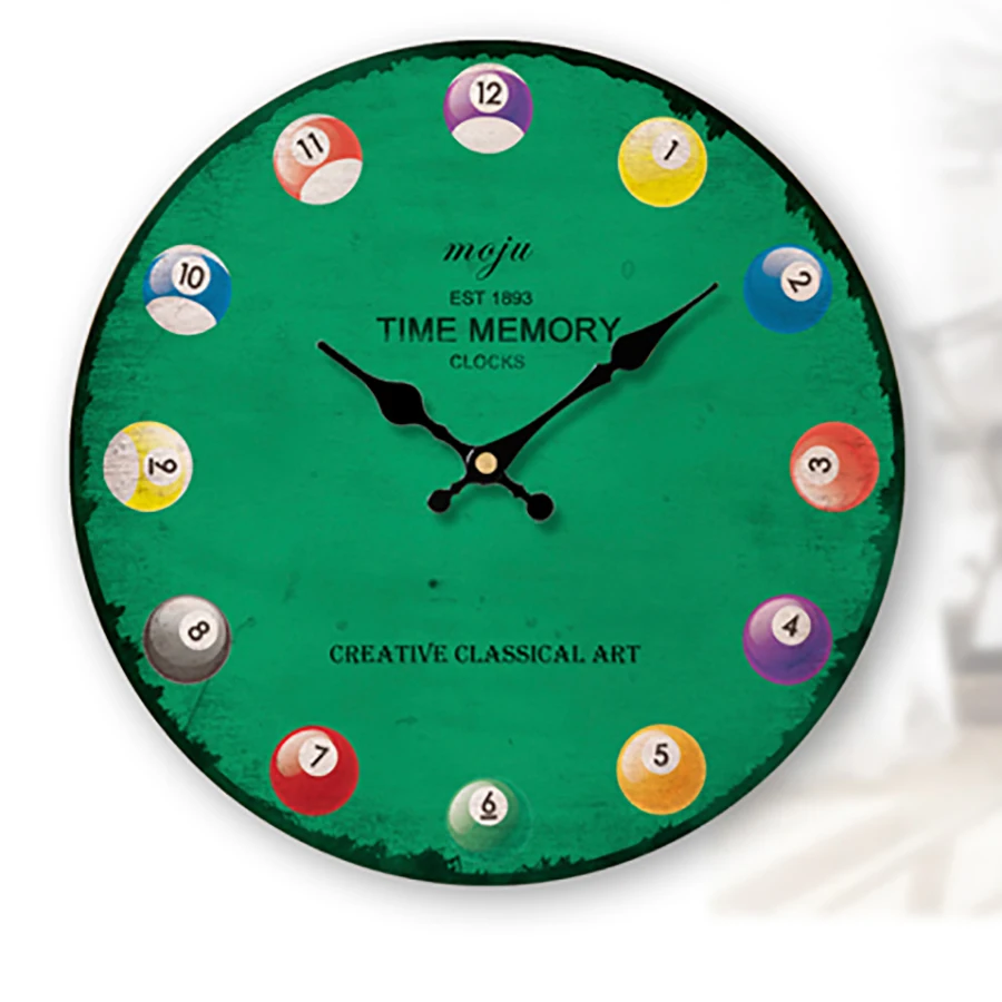 Art Billiard Green Vintage Clock Creative Children Wood Digital Wooden Retro Wall Modern Design Zegary Clocks Watch | Дом и сад