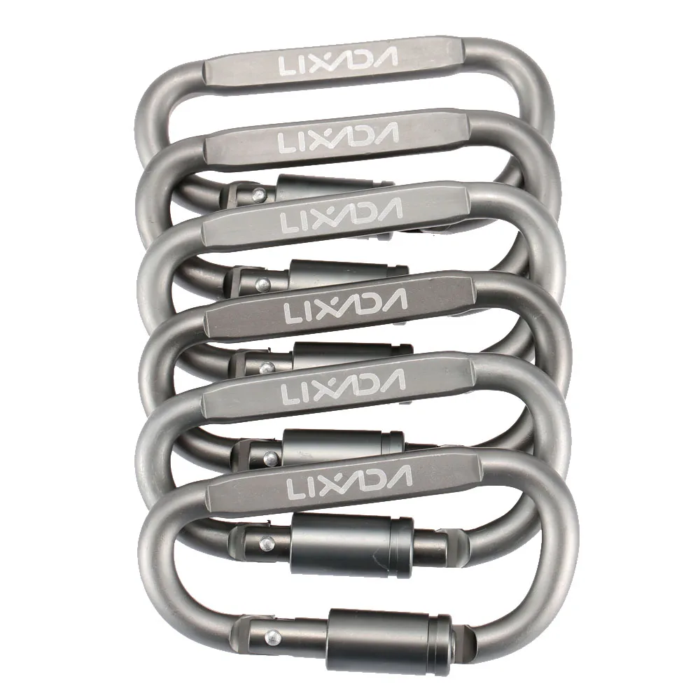 LIXADA 6 Шт./компл. Алюминиевый Сплав d-кольцо Карабин Винтовым Замком Крючок Пряжки