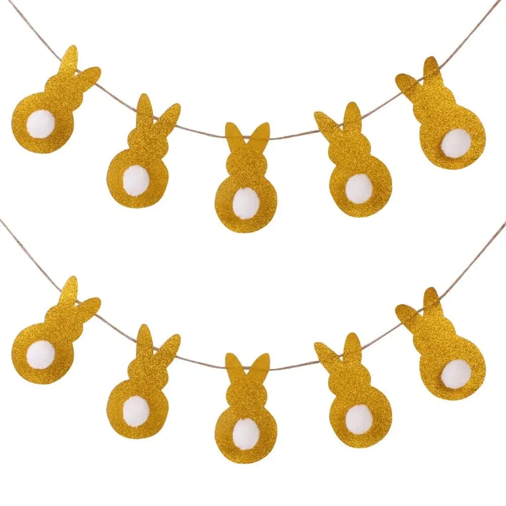 2pcs Gold 2 шт. милый мультфильм дизайн флажок с кроликом кролик баннер с гирляндами детский душ день рождения стены висячие украшения фото инструмент - Цвет: 2pcs Gold