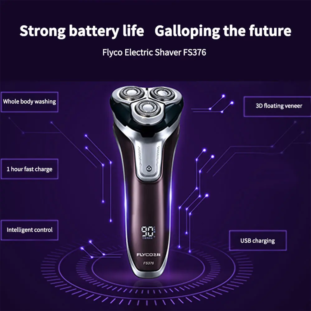 3D мужская электробритва Flyco, бритва для бритья головы, перезаряжаемая, Aparador De Pelos gemei, FS376-F для тела, Влажная и сухая, 240 В