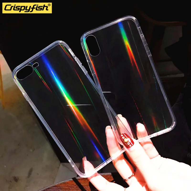 Мягкий силиконовый чехол с радужным закаленным стеклом из ТПУ для iPhone 7 8 Plus