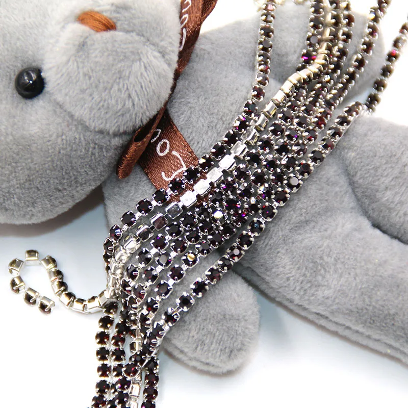 New 5yard/pack High quality Sliver base Deep Purple glass crystal Rhinestones Cup Chain DIY clothing/Wedding dress Accessories | Дом и сад