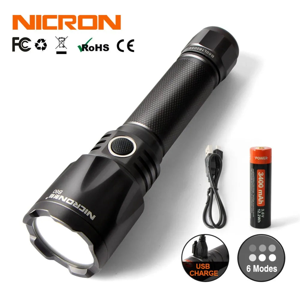 NICRON 9 Вт Супер высокая яркость светодиодный светильник портативный Водонепроницаемый IPX8 450LM светодиодный USB Перезаряжаемый фонарь B60