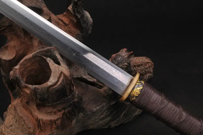 Chinese Short Sword Fuly handmade Damascus Folded Steel Full tang blade Han Dynasty Sword Home Decoration Collecation Sword