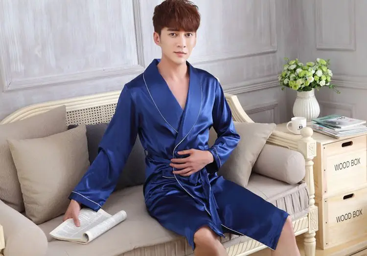 

Men Satin Robe Traditional Kimono Bath Gown Male Lounge Sleepwear men bathroom robe pajamas Traditional Yukata Sleepwear 050503