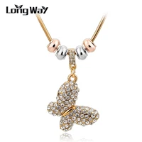 longway vintage women long necklace silver color gold color snake chain statement butterfuly pendant crystal necklace sne150771