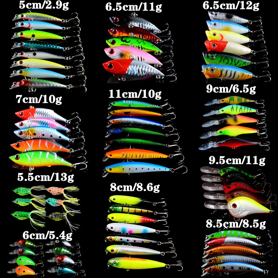 

LINGYUE 67pcs/lot Fishing Lures Mixed Minnow/VIB/Popper/Pencil/Crank lure and Soft Frog bait High Quality Carp Fishing Tackle