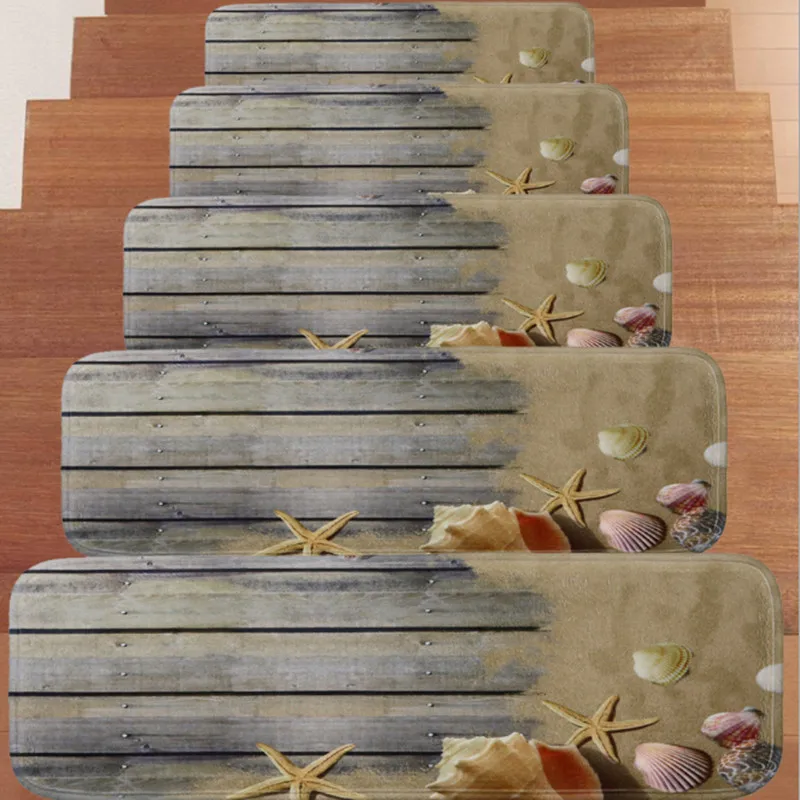 5 шт. коврик для лестницы пляжные доски с принтом базовая нескользящая резиновая